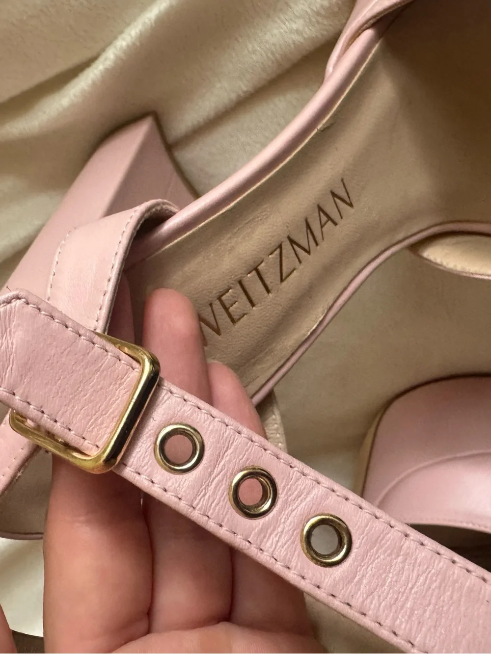 Stuart Weitzman pink leather Ryder platform sandal